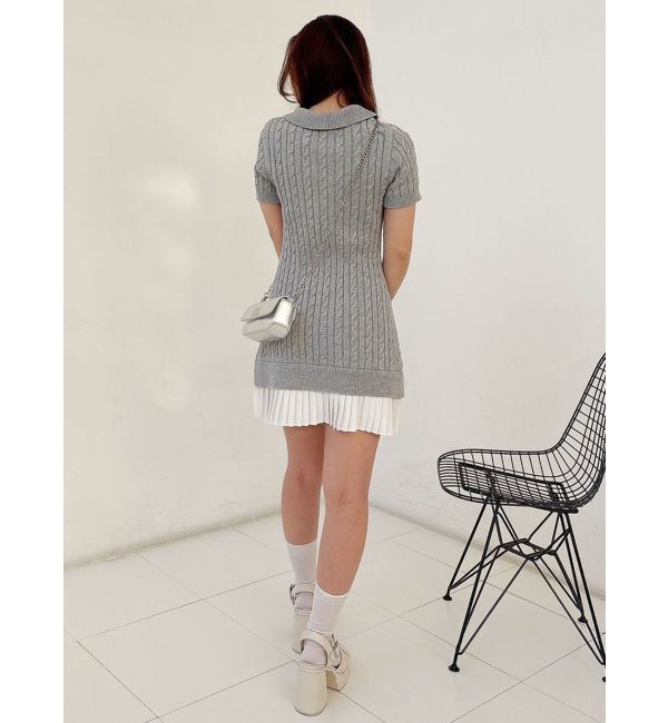 MERCURYDUO「異素材プリーツドッキングポロニットミニワンピース」|ワンピース|