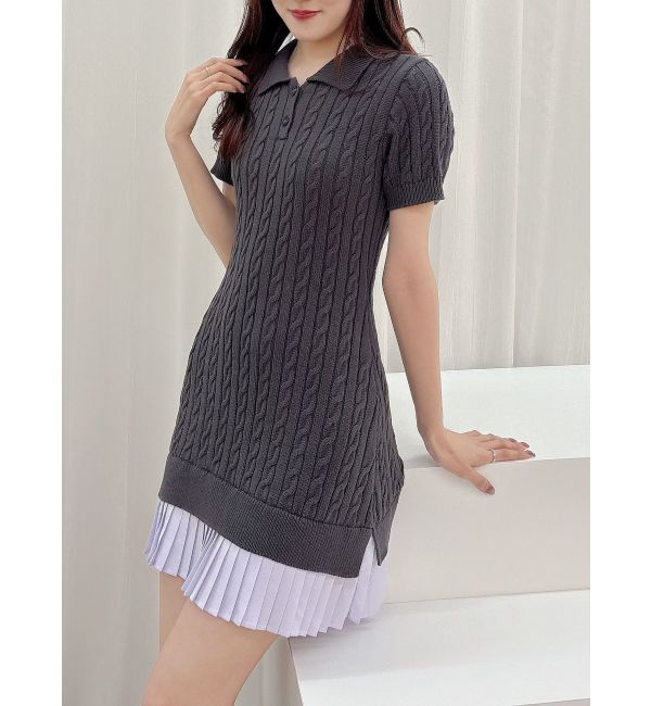 MERCURYDUO「異素材プリーツドッキングポロニットミニワンピース」|ワンピース|