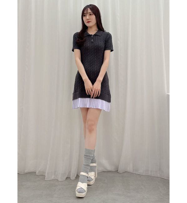 MERCURYDUO「異素材プリーツドッキングポロニットミニワンピース」|ワンピース|