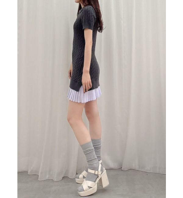 MERCURYDUO「異素材プリーツドッキングポロニットミニワンピース」|ワンピース|