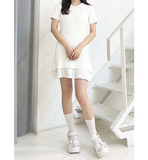 MERCURYDUO「異素材プリーツドッキングポロニットミニワンピース」|ワンピース|
