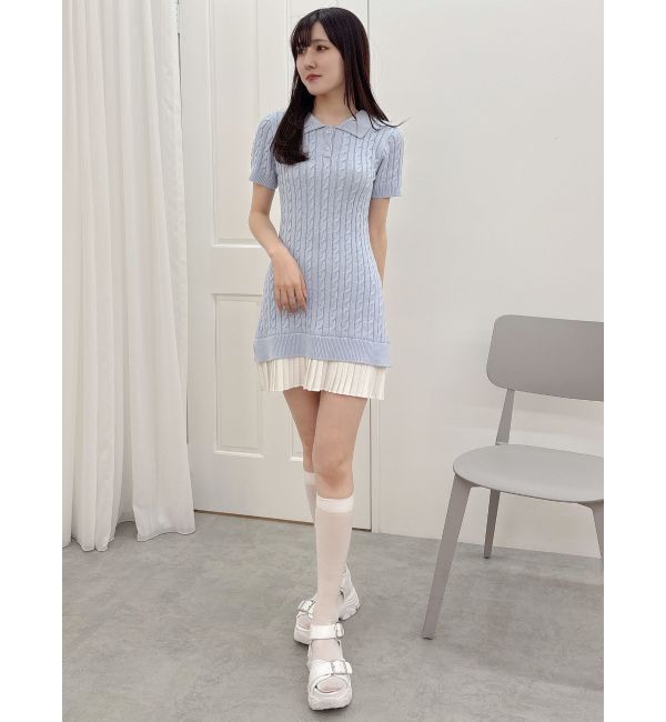 MERCURYDUO「異素材プリーツドッキングポロニットミニワンピース」|ワンピース|