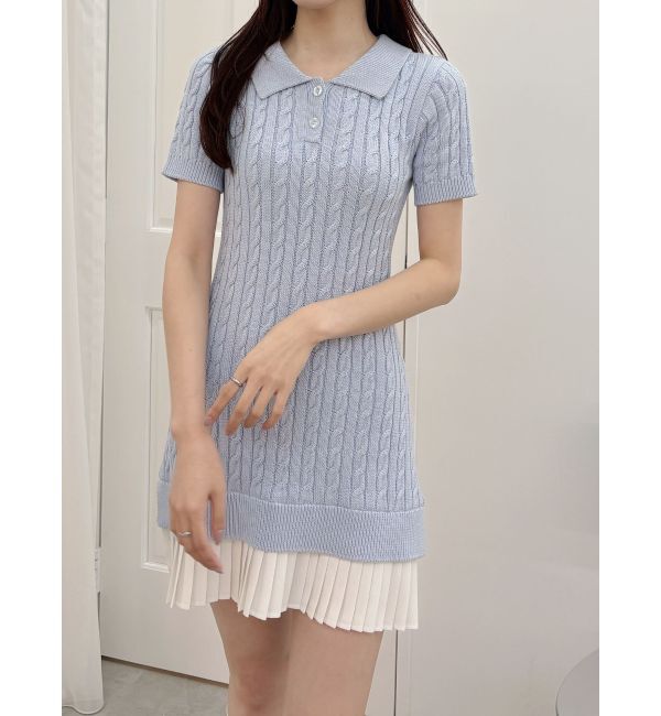 MERCURYDUO「異素材プリーツドッキングポロニットミニワンピース」|ワンピース|