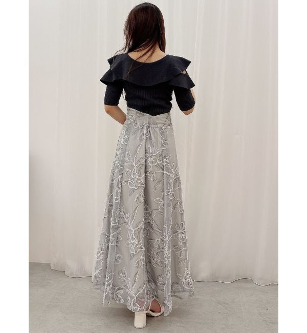 MERCURYDUO「オープンショルダーラッフルハーフスリーブニット」|ニット・セーター|