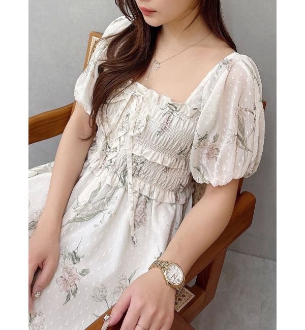 MERCURYDUO「ボタニカルフラワー2WAYシャーリングワンピース」|ワンピース|