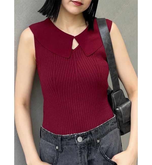 MURUA「付け衿2WAYリブニット」|ニット・セーター|ボルドー