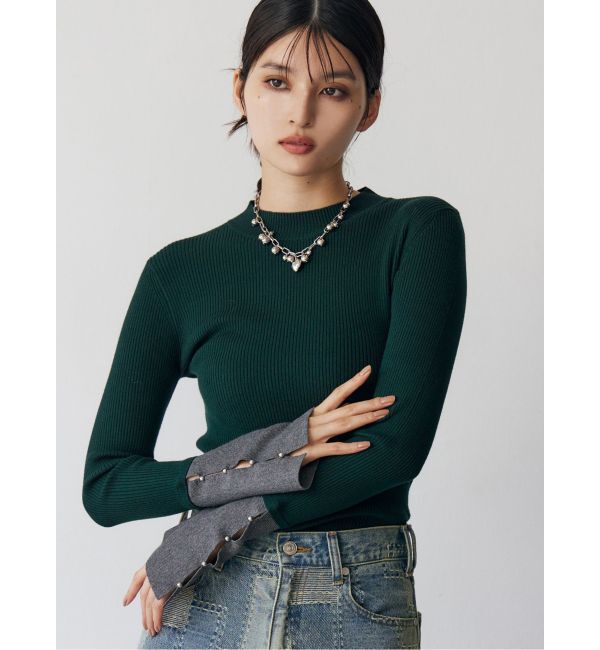 MURUA「フレアスリーブアクセントニット」|ニット・セーター|グリーン