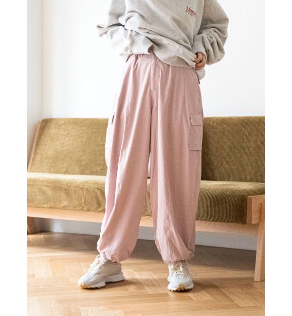 Ungrid「ナイロン混ミリタリールーズパンツ」|カーゴ|ピンク