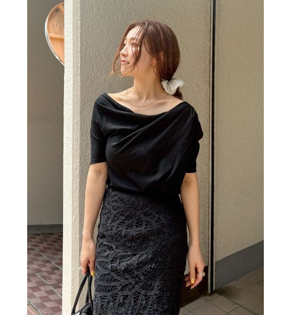 Ungrid「タックデザインオフショルTee」|Tシャツ・カットソー|ブラック