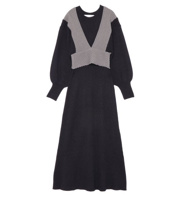 LAGUNAMOON「ベストレイヤードパターンニットワンピース」|ワンピース|ブラック