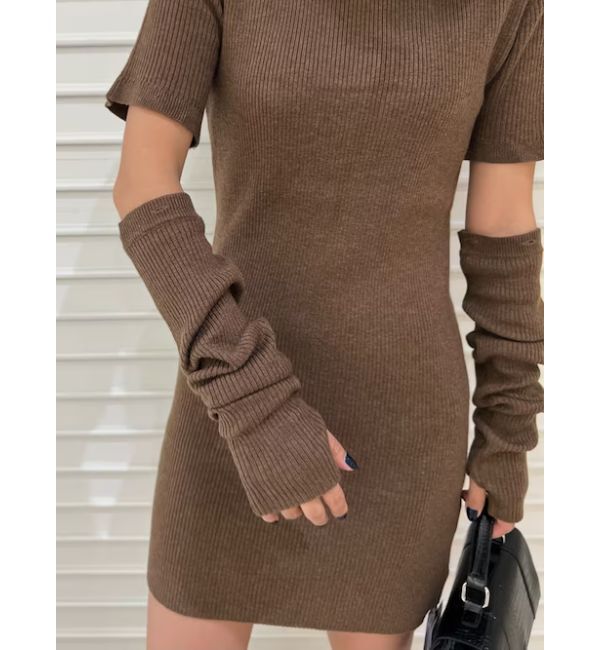 EVRIS「アームウォーマー2WAYタイトニットワンピース」|ワンピース|ブラウン