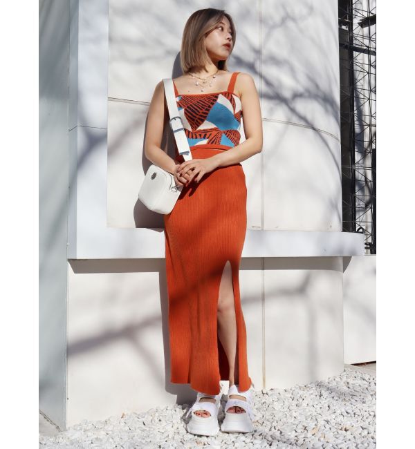 EVRIS「ディープスリットリブロングスカート【セットアップ着用可能】」|スカート|