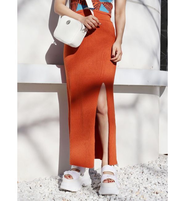 EVRIS「ディープスリットリブロングスカート【セットアップ着用可能】」|スカート|