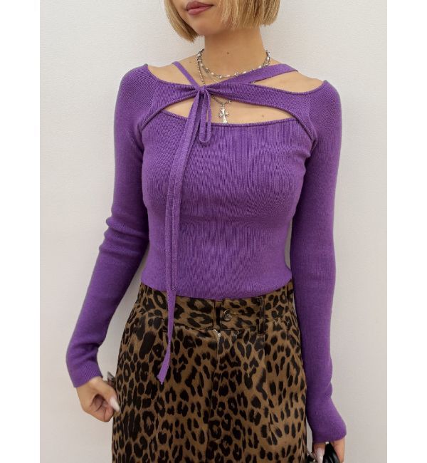 EVRIS「カットアウトニットトップス」|ニット・セーター|パープル