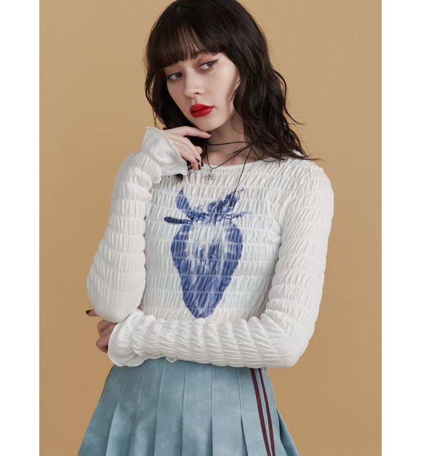 jouetie「ストロベリーギャザーフィットTシャツ」|Tシャツ・カットソー|オフホワイト