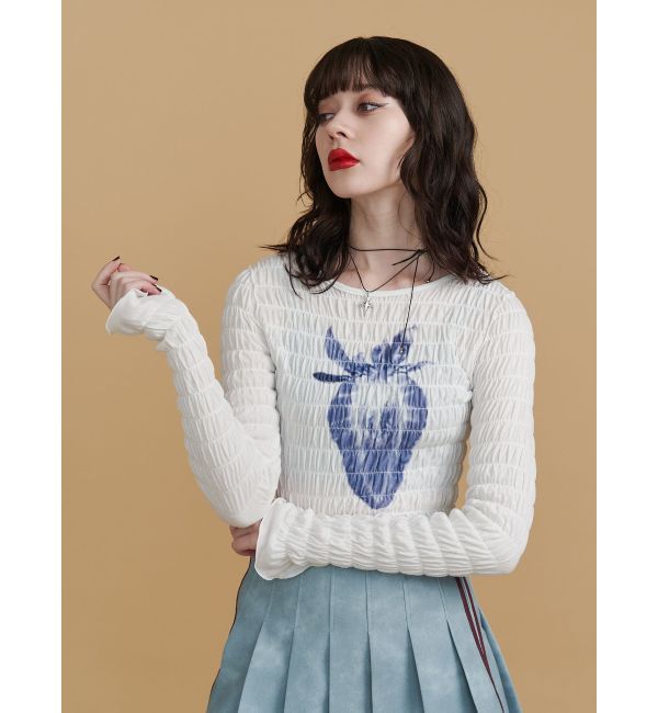 jouetie「ストロベリーギャザーフィットTシャツ」|Tシャツ・カットソー|