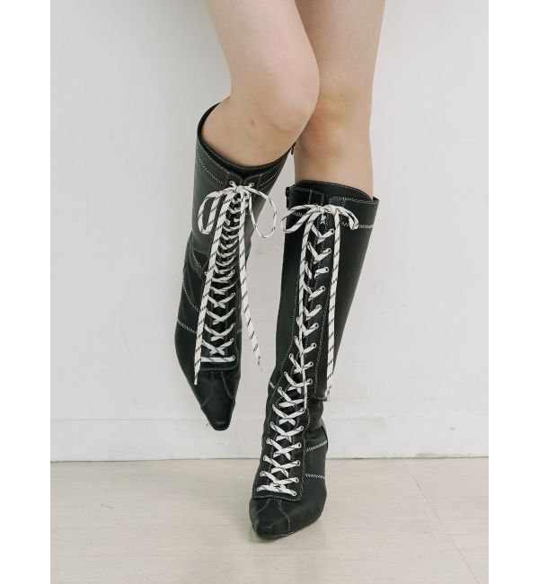 jouetie「ボクシングレースアップブーツ」|ロングブーツ|ブラック