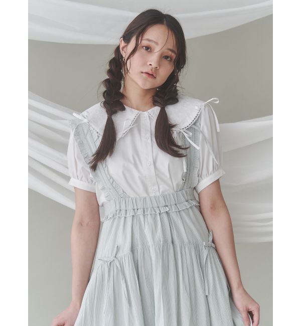 merry jenny「ストライプリボンフレアジャンスカ」|ジャンパースカート|