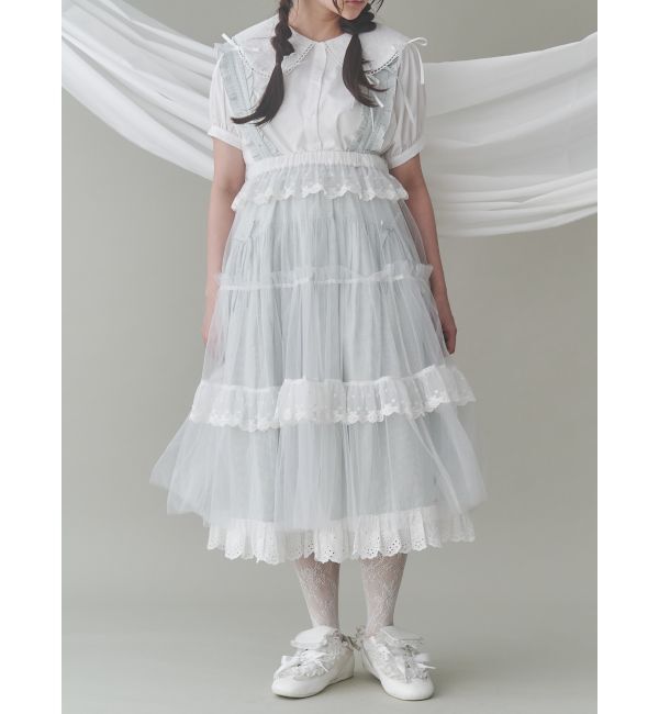 merry jenny「ストライプリボンフレアジャンスカ」|ジャンパースカート|グリーン