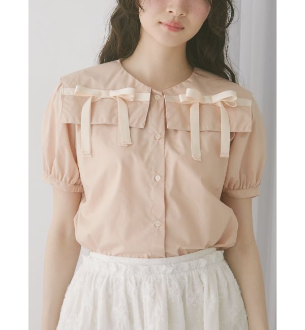 merry jenny「リボンカラーブラウス」|シャツ・ブラウス|ピンク