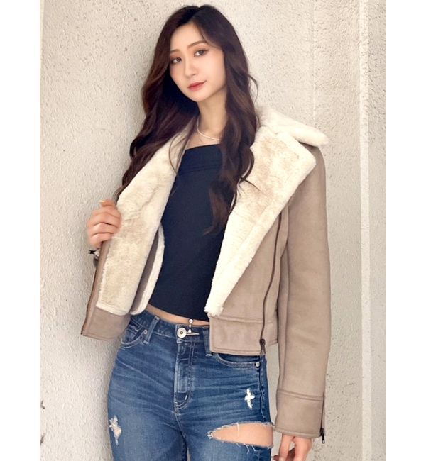 GYDA「ショート フェイクムートン ライダースジャケット」|その他|