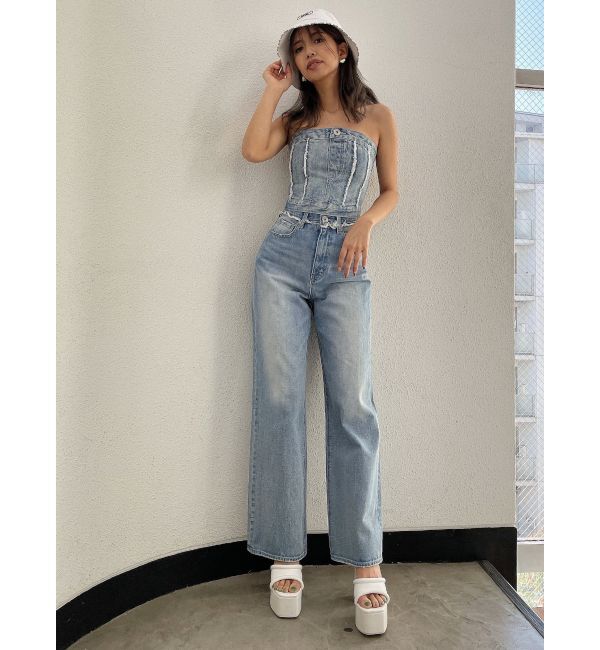 GYDA「ハイウエスト ワイドフリンジデニムパンツ」|デニム|