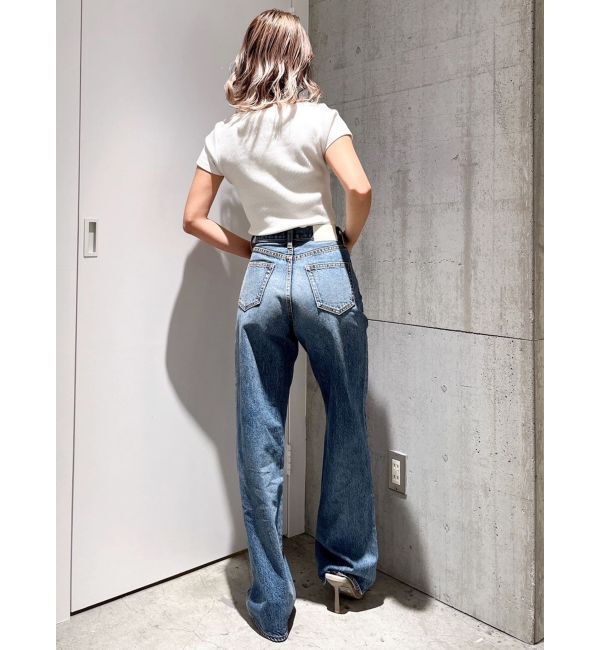 GYDA「ハイウエスト ワイドフリンジデニムパンツ」|デニム|