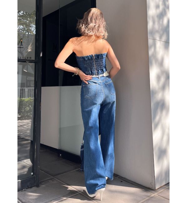 GYDA「ハイウエスト ワイドフリンジデニムパンツ」|デニム|