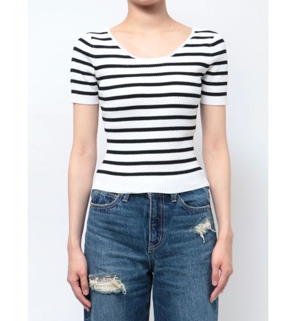 GYDA「BACK OPENハーフスリーブニットトップス」|ニット・セーター|