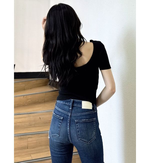 GYDA「BACK OPENハーフスリーブニットトップス」|ニット・セーター|