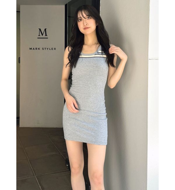 GYDA「ネックラインノースリーブタイトミニワンピース」|ワンピース|グレー