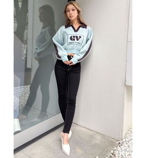 GYDA「round GY BICOLOR POLOニットトップス」|ニット・セーター|