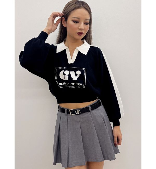 GYDA「round GY BICOLOR POLOニットトップス」|ニット・セーター|