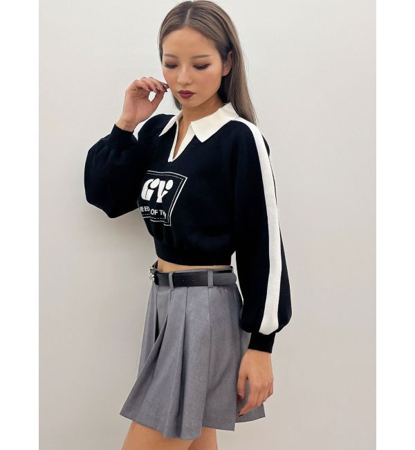 GYDA「round GY BICOLOR POLOニットトップス」|ニット・セーター|