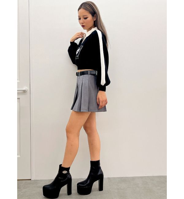 GYDA「round GY BICOLOR POLOニットトップス」|ニット・セーター|