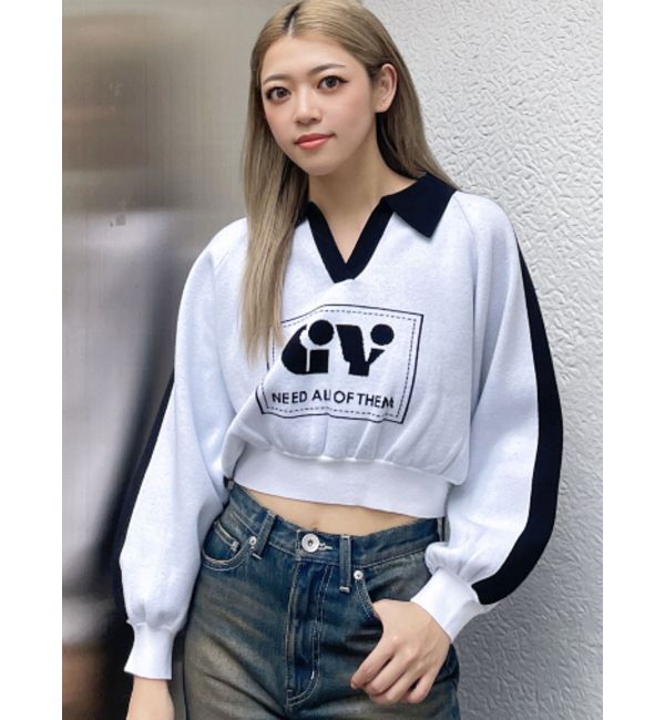 GYDA「round GY BICOLOR POLOニットトップス」|ニット・セーター|
