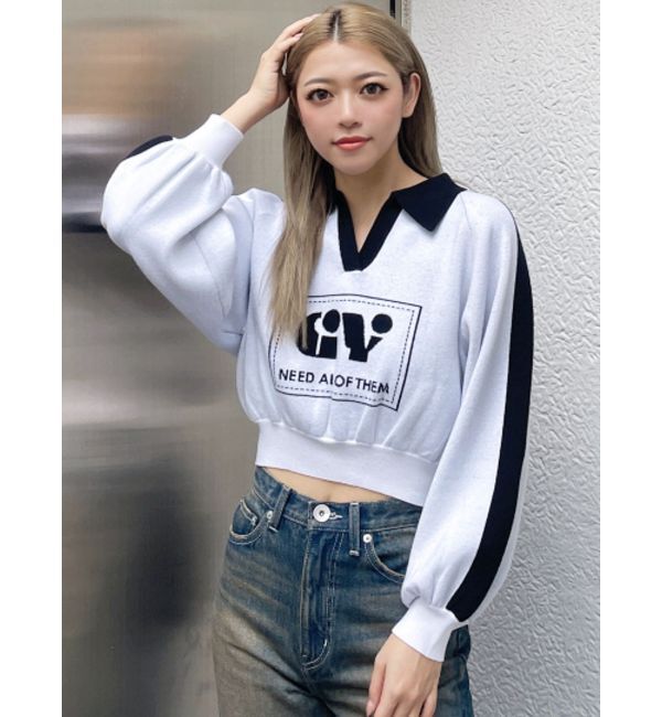 GYDA「round GY BICOLOR POLOニットトップス」|ニット・セーター|