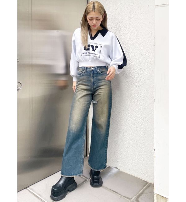 GYDA「round GY BICOLOR POLOニットトップス」|ニット・セーター|