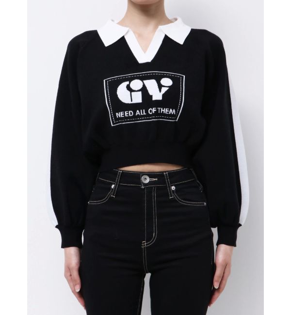 GYDA「round GY BICOLOR POLOニットトップス」|ニット・セーター|