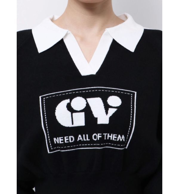 GYDA「round GY BICOLOR POLOニットトップス」|ニット・セーター|