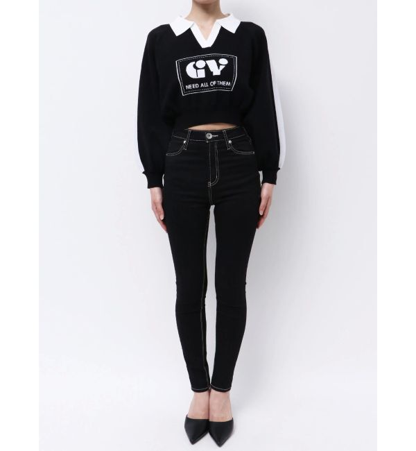 GYDA「round GY BICOLOR POLOニットトップス」|ニット・セーター|