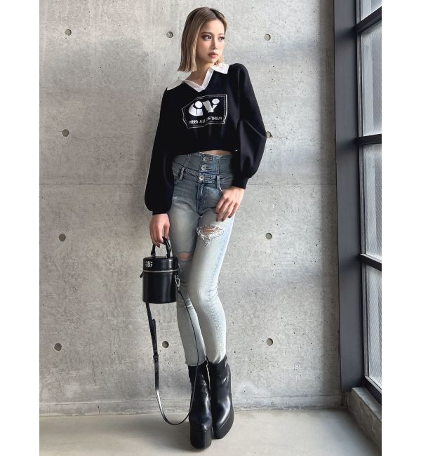 GYDA「round GY BICOLOR POLOニットトップス」|ニット・セーター|