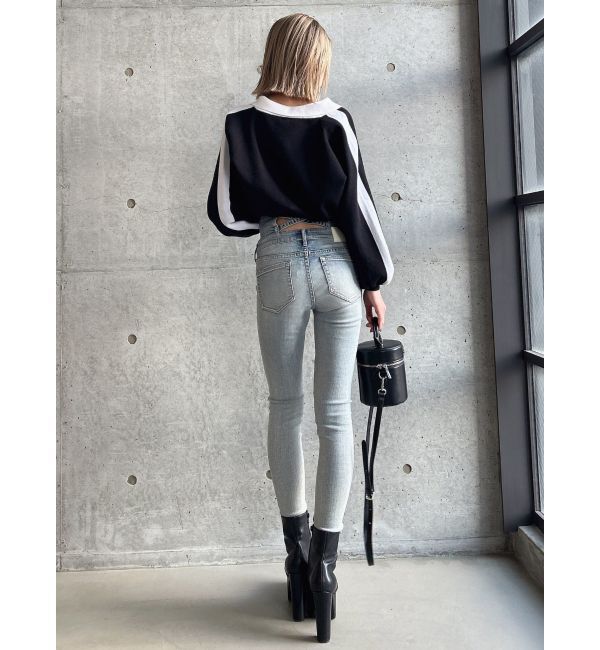 GYDA「round GY BICOLOR POLOニットトップス」|ニット・セーター|