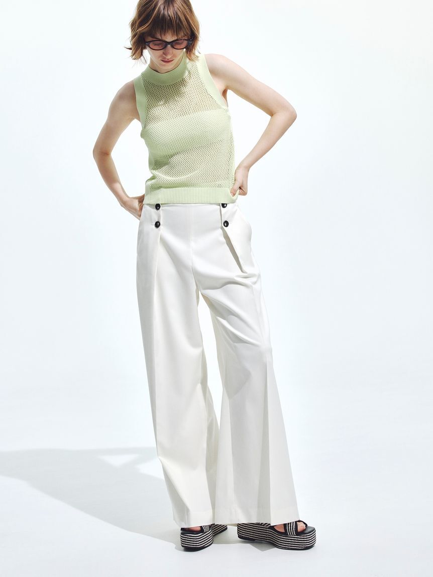 FRAY I.D「ハイウエストタックワイドマリンパンツ／ウォッシャブル・UVカット・防シワ」|チノ|WHT