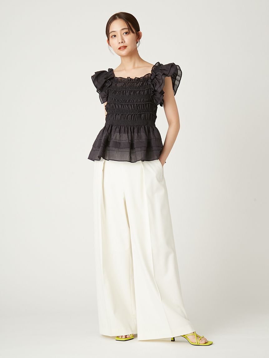 FRAY I.D「ハイウエストタックワイドマリンパンツ／ウォッシャブル・UVカット・防シワ」|チノ|