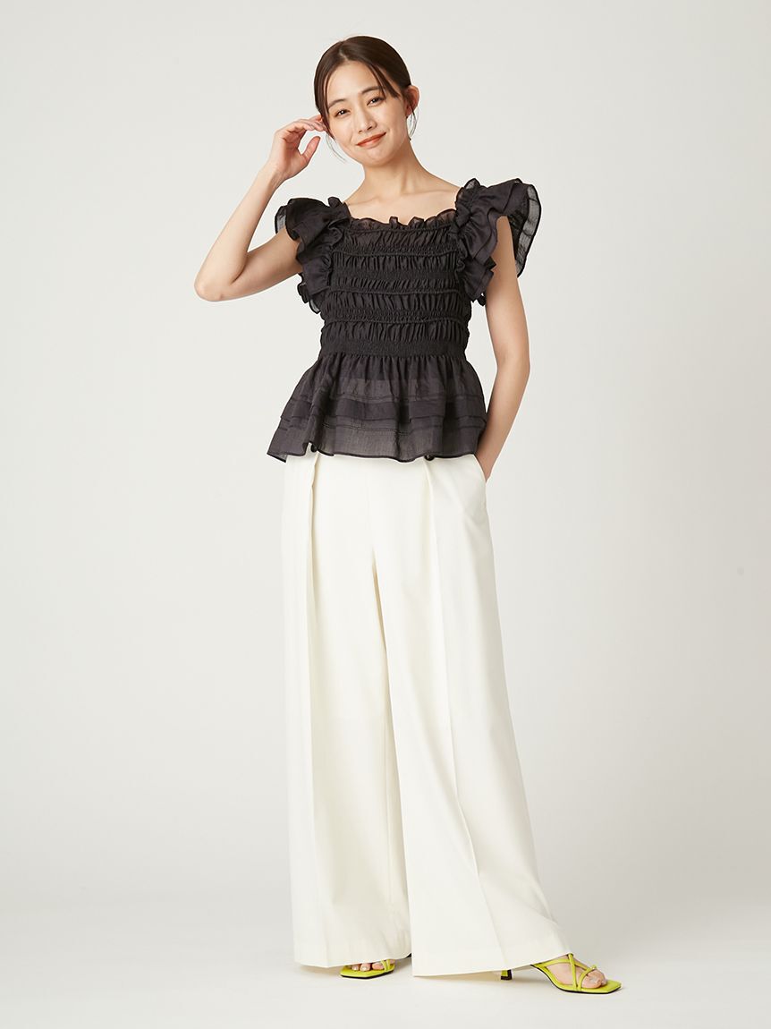 FRAY I.D「ハイウエストタックワイドマリンパンツ／ウォッシャブル・UVカット・防シワ」|チノ|