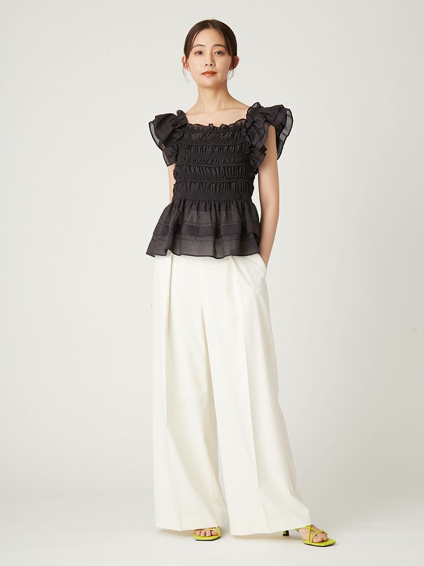 FRAY I.D「ハイウエストタックワイドマリンパンツ／ウォッシャブル・UVカット・防シワ」|チノ|