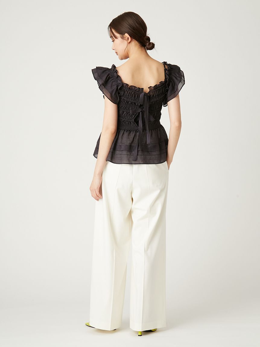 FRAY I.D「ハイウエストタックワイドマリンパンツ／ウォッシャブル・UVカット・防シワ」|チノ|