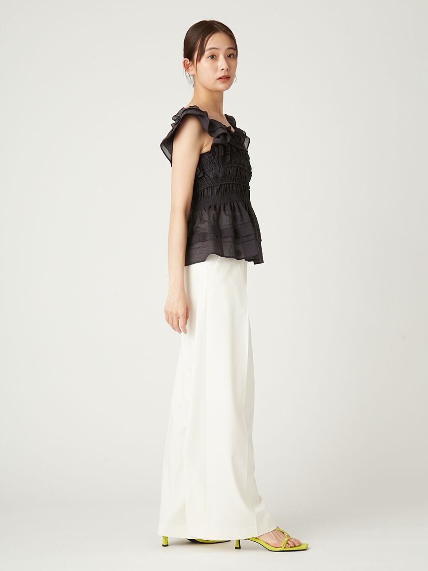 FRAY I.D「ハイウエストタックワイドマリンパンツ／ウォッシャブル・UVカット・防シワ」|チノ|