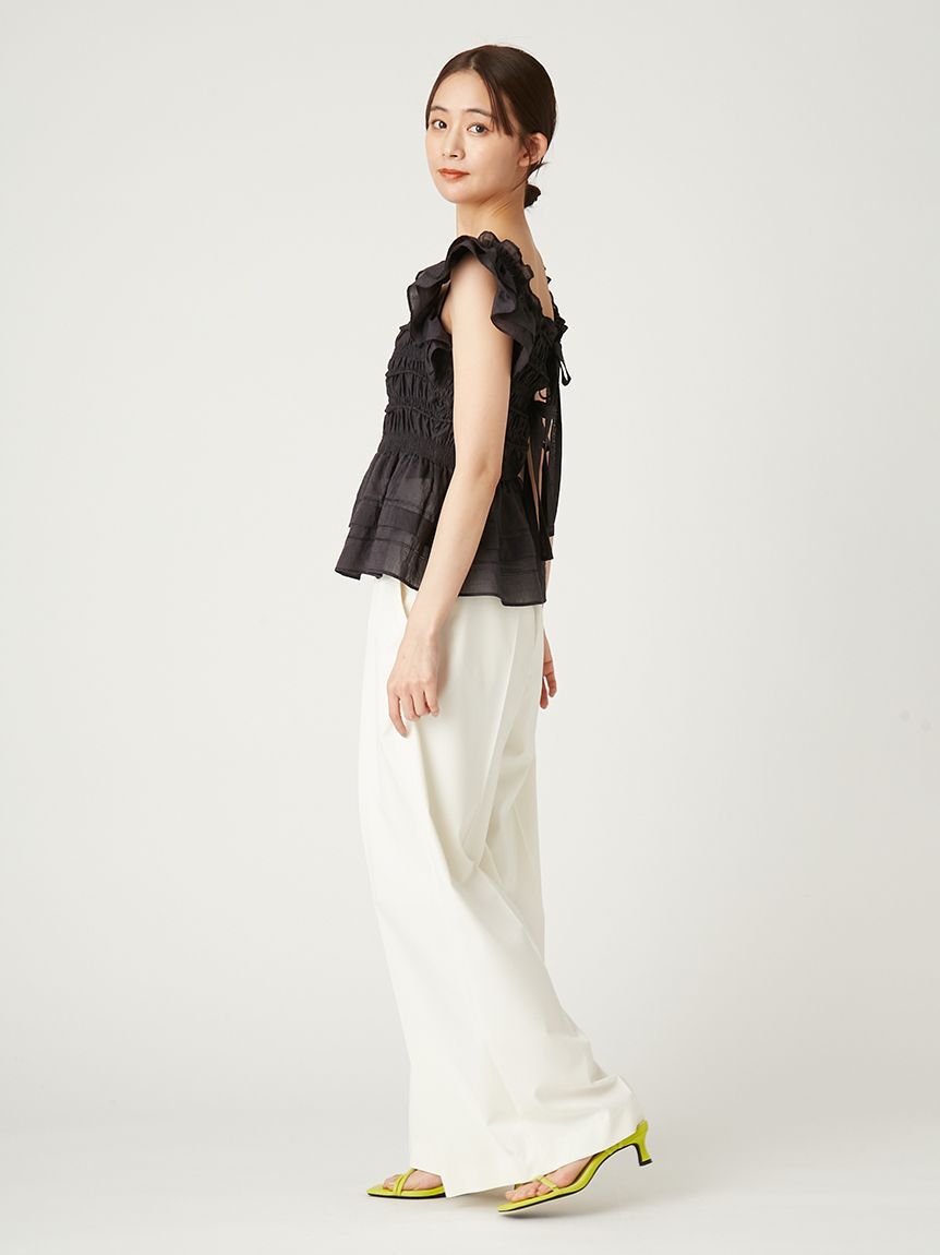 FRAY I.D「ハイウエストタックワイドマリンパンツ／ウォッシャブル・UVカット・防シワ」|チノ|